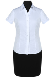 白色V領CVC襯衫短袖女裝TMNC509B 白色V領CVC襯衫短袖女裝TMNC509B