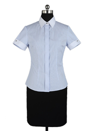 藍條紋襯衫女翻領TMNC505A 藍條紋襯衫女翻領TMNC505A